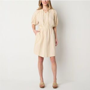 a.n.a Women’s Short Sleeve Popover Dress, 100% Cotton - Acid Wash Denim- NWT